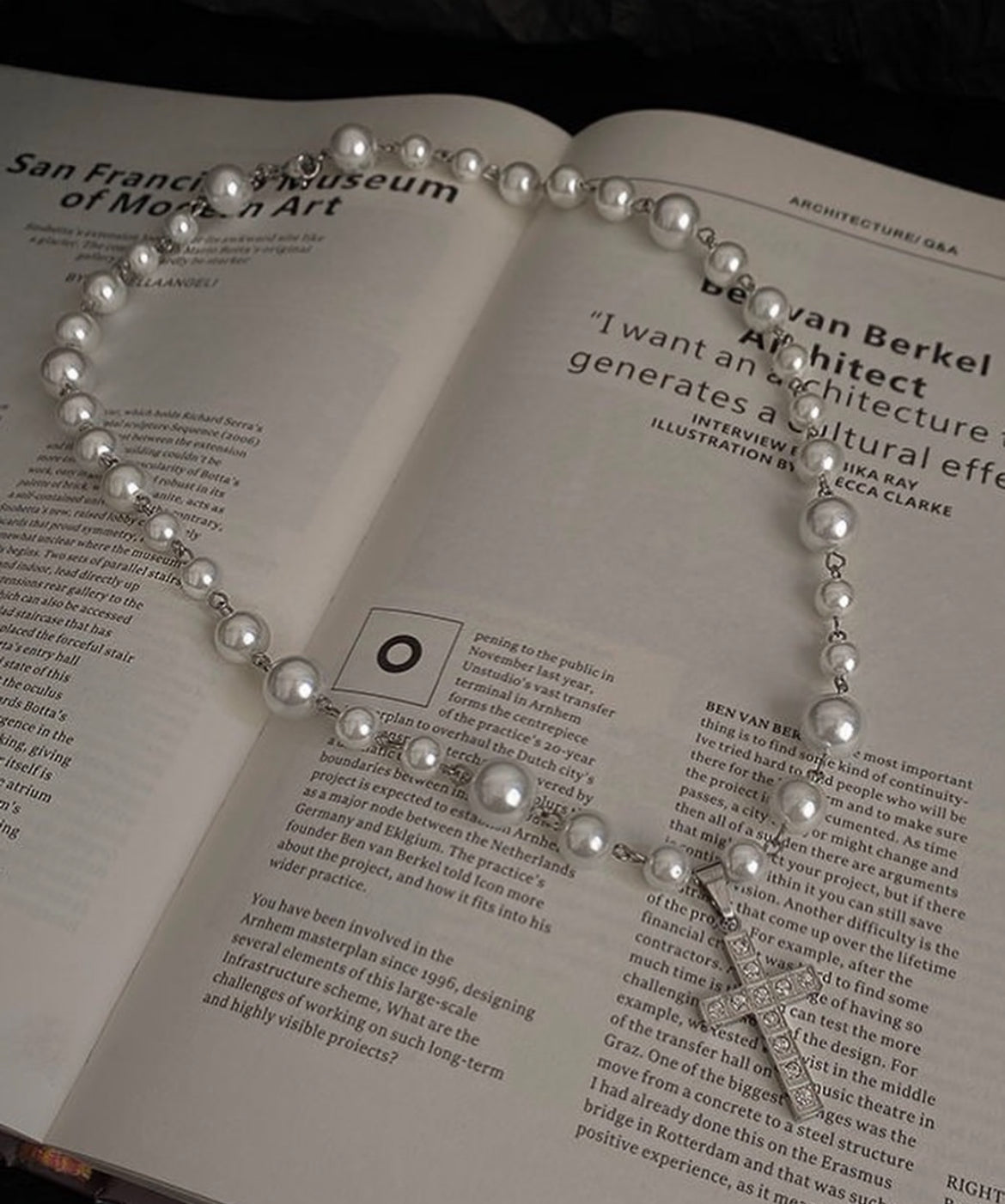 Chain pearl necklace with Cross pendant