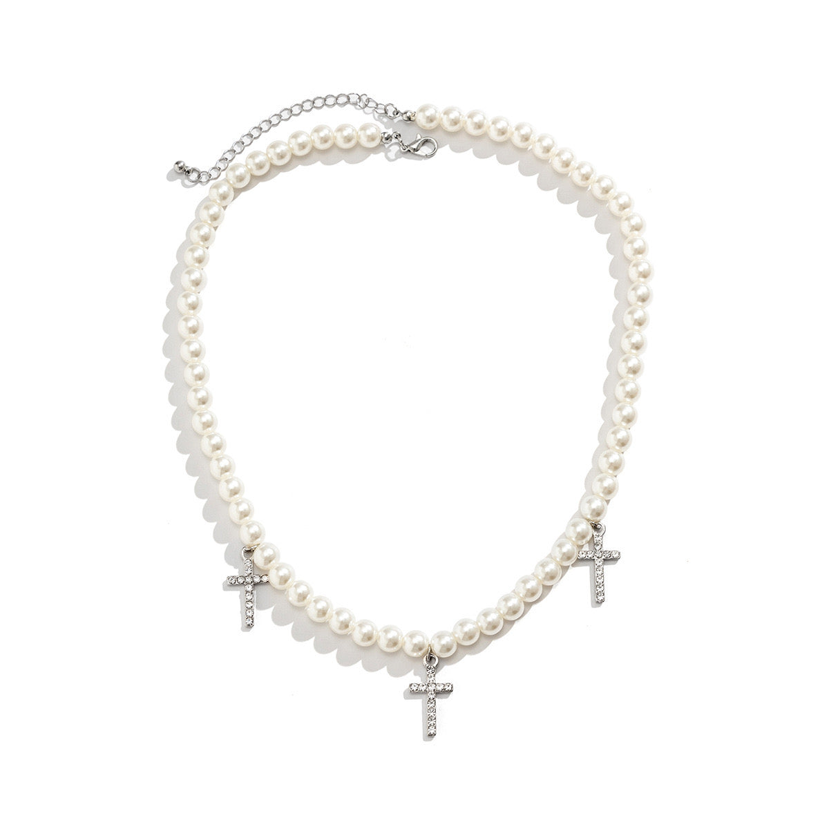 Triple cross pendant - pearl necklace