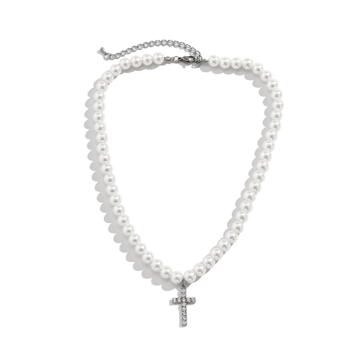 Single Cross Pendant Pearl Necklace