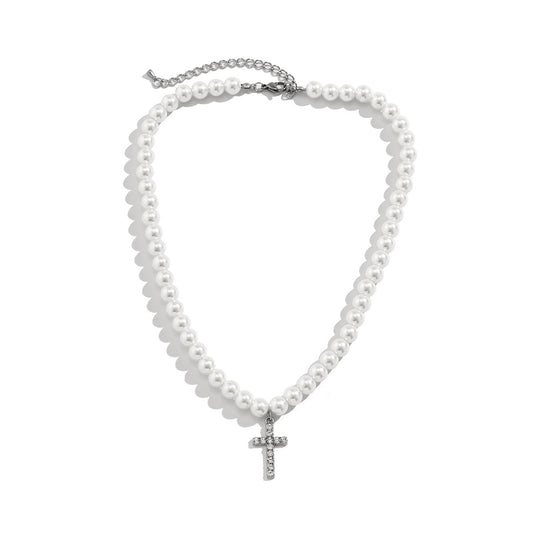 Single Cross Pendant Pearl Necklace