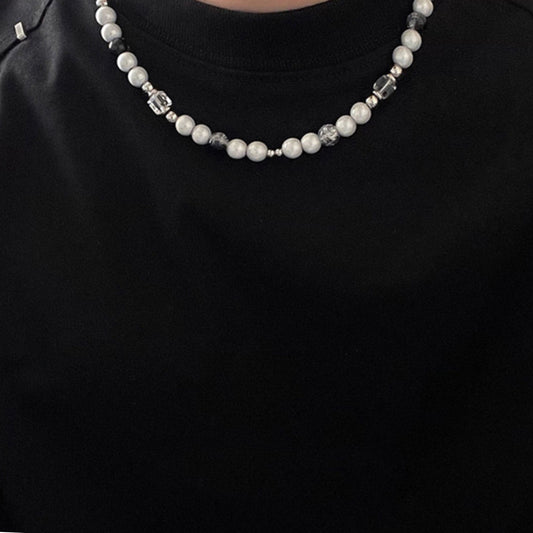 Beaded necklace in grey tones without pendant